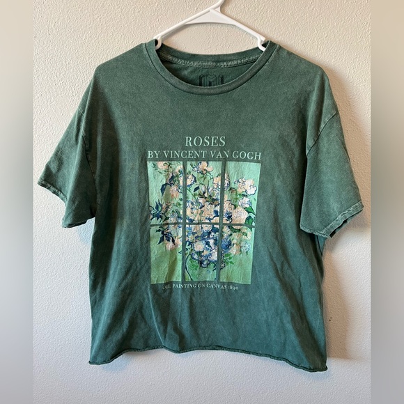 Iml Tops - Vincent Van Gogh Roses Graphic T-Shirt IML Green Artsy Boxy Oversized Artist